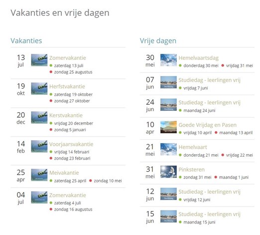 vakantierooster 2019-2020