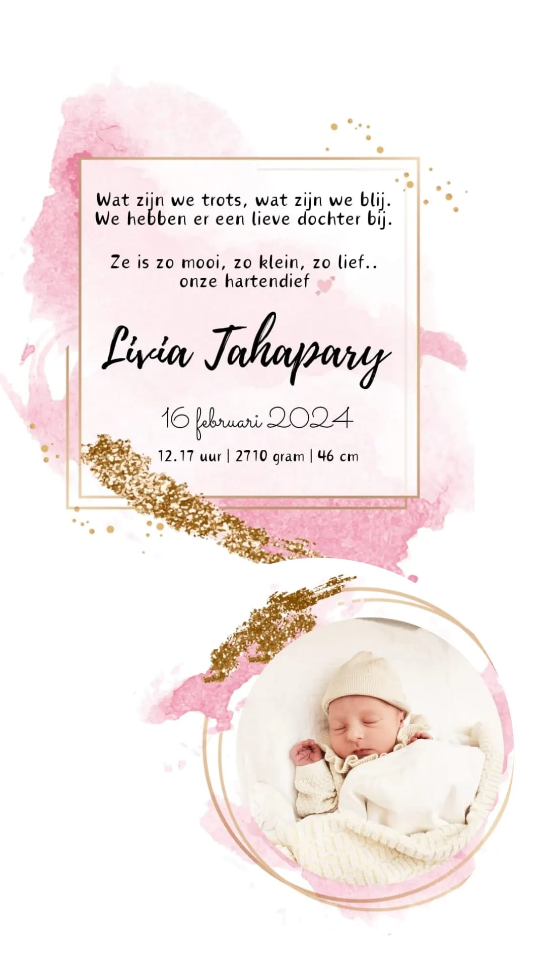 Een dochter voor juf Melissa!